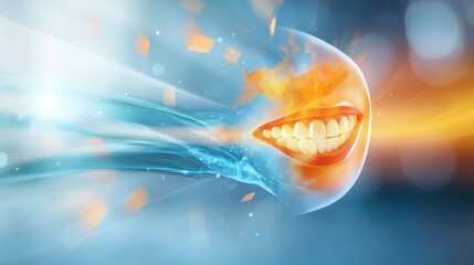 Poster - Dynamic smile transformation abstract concept digital art vivid colors close-up view energy and emotion fusion