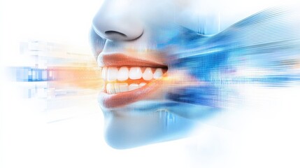 Poster - Dynamic smile transformation digital space abstract art futuristic environment close-up view concept of joy and technology