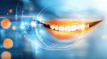 Poster - Joyful smile celebration digital world graphic art futuristic environment close-up view emotions of happiness