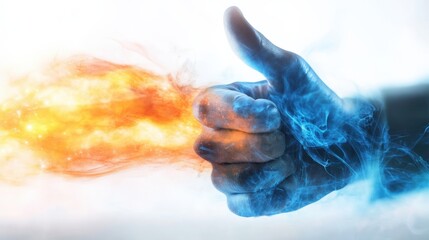 Poster - Dynamic fire and ice thumbs up action digital art fantasy setting vivid colors close-up view symbolizing duality