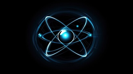 Poster - a stylized depiction of an atom, featuring a central nucleus surrounded by orbiting electrons. the b