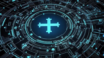 Poster - Futuristic Technology Design with Digital Patterns and Geometric Elements in Shades of Blue and Black for Innovation and Cyber Aesthetics
