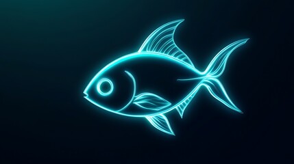 Fototapete - Dynamic neon fish icon in glowing teal and white with soft aura on dark gradient background

