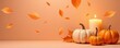 © Uravan - Pumpkins and candles on a pastel orange background with falling leaves, warm tones, autumn decor ideas