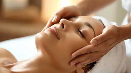 Poster - A woman is receiving a facial massage in a spa setting.