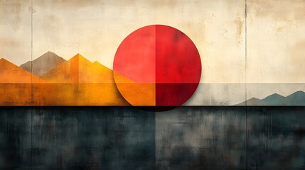 Poster - Stunning Minimalist Sunset Landscape with Geometric Mountains and Vibrant Sky