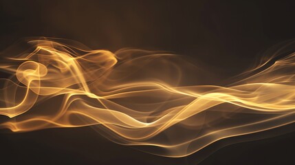Poster - Abstract golden smoke swirls and flows on a black background.