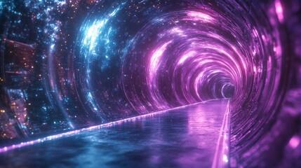 Aufkleber - A vibrant tunnel pulses with shades of purple and blue, creating a mesmerizing atmosphere. The smooth pathway invites adventurous souls to explore a magical dimension beyond reality