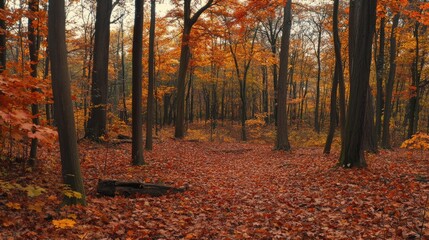Wall Mural - autumnal tranquility, a serene stroll through the vibrant forest floor