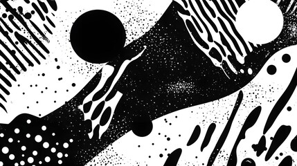Leinwandbilder - This striking abstract geometric artwork features a contemporary digital pattern with flowing black and white shapes creating a bold minimalist and visually captivating composition  The clean