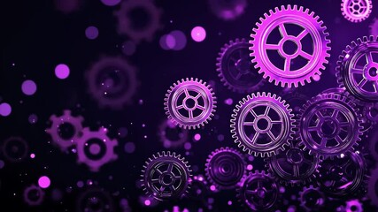 Poster - Abstract purple background with glowing gears and bokeh effect creating a modern technology theme for creative projects and digital media design