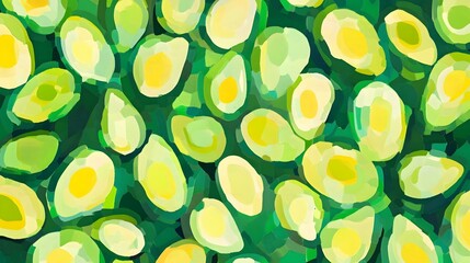 Aufkleber - Vibrant Abstract Green and Yellow Organic Pattern with Circular Shapes and Dotted Leaf Inspired Elements