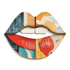 Leinwandbilder - Vibrant and Surreal Expression of Textured Lips in Colorful Graphic Design and Digital Art Composition