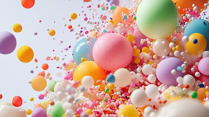 Poster - Colorful Bouncing Balls and Sprinkles on Bright White Background