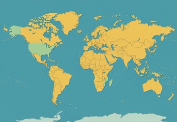  World Map Illustration Highlighting Countries and Landmasses in Varied Colors