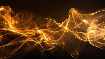 Wall Mural - abstract swirling golden light on a black background.