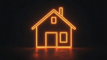 Fototapete - Vibrant neon house icon in glowing orange and white with radiant highlights on black background

