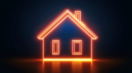 Fototapete - Vibrant neon house icon in glowing orange and white with radiant highlights on black background

