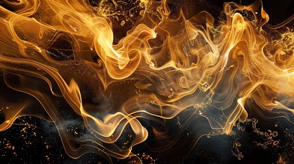 Wall Mural - abstract golden smoke swirls on a black background.