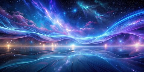 Wall Mural - Celestial Waterscape Ethereal Waves and Glimmering Stars Reflecting on a Tranquil Ocean at Night