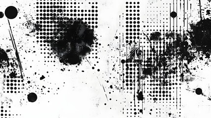 Poster - Visually captivating abstract background featuring a chaotic mix of monochrome grunge textures splashes and geometric patterns  This striking edgy