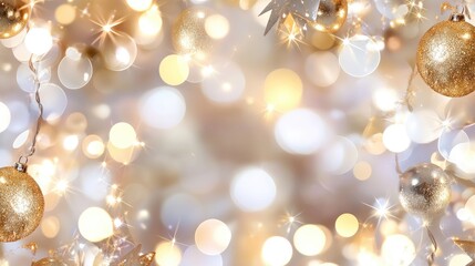 Poster - Sparkling Gold Christmas Ornaments with Bright Bokeh Background