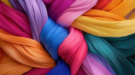 Poster - Vibrant Colorful Textiles in a Twisted Arrangement of Natural Fibers