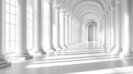 Poster - Bright and Elegant Hallway with White Columns and Natural Light