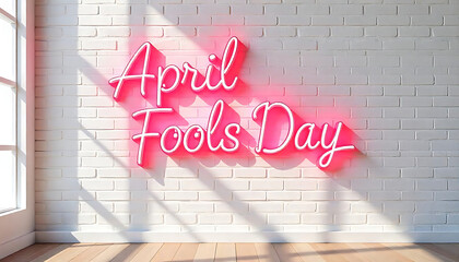 Poster - Retro Neon April Fools' Day Sign on Brick Wall, April Fools Day Neon Sign, banner, poster, 1st april prank banner, created with generative ai
