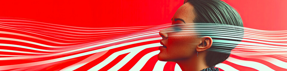 Leinwandbilder - Glowing Waves Flow From the Scalp, Illuminating a Tranquil Journey Along the Spine
