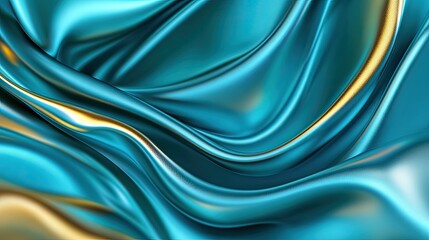 Poster - Elegant Turquoise and Gold Waves of Satin Fabric Textures