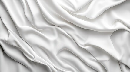Poster - Elegant White Satin Fabric with Soft Drapes and Textured Waves