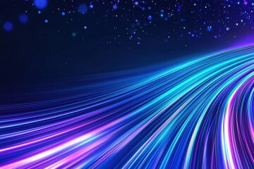 Poster - A vibrant, abstract representation of flowing light trails in shades of blue and purple against a dark background, evoking a sense of motion and energy.