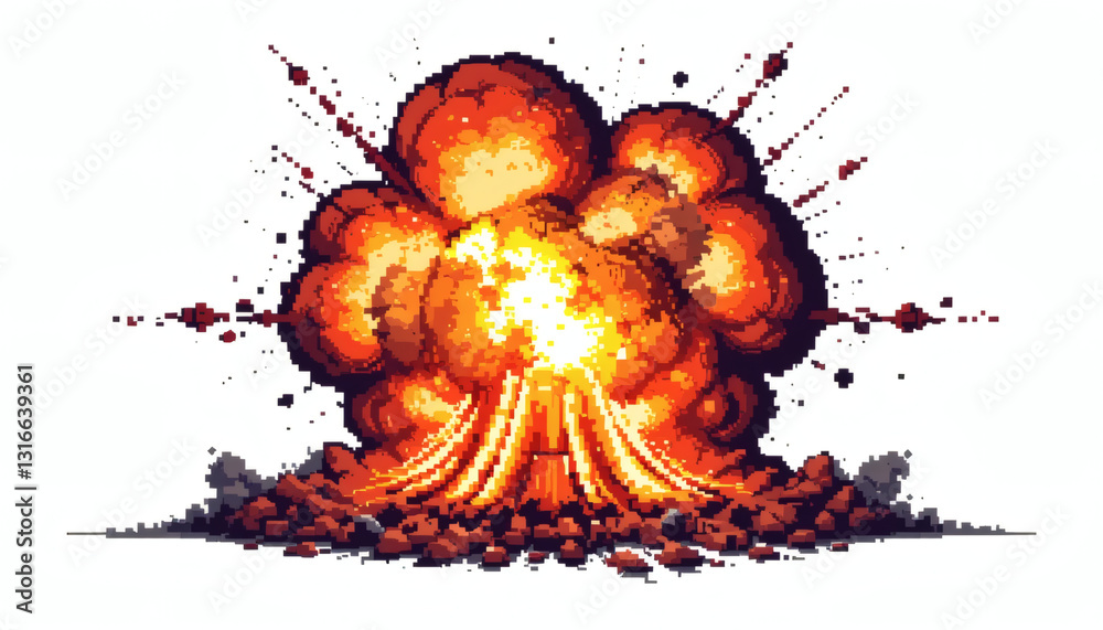 Pixelated 8-bit TNT explosion with shockwaves, shown from multiple ...