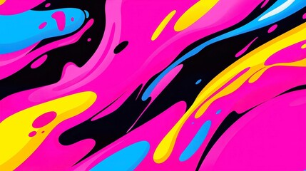 Poster - Vibrant Jazz Burst, an abstract explosion of bold colors and spontaneous musical expression, featuring black outlines and a geometric pop art style with a neon-lit palette.