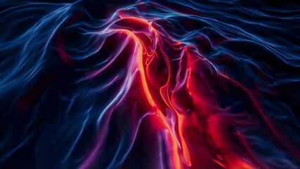 Poster - Abstract landscape of swirling neon blue and red waves, fluid art concept