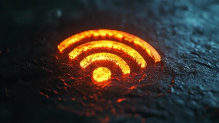 Fototapete - Glowing orange wifi symbol on dark textured surface. Connectivity and technology concept