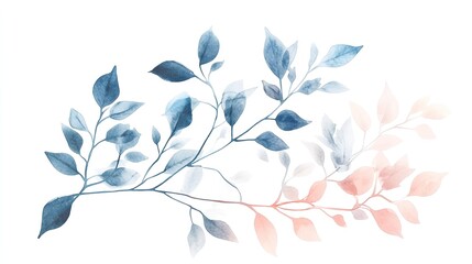 Naklejka na meble Minimalist Watercolor Illustration Featuring Branch Silhouettes with Soft Blue and Pink Gradients. Evoking a Calm and Serene Natural Theme. Isolated on Transparent Background.