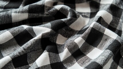 Poster - Soft checkered fabric in black and white falls gracefully, reflecting light and enhancing the aesthetic of a modern living space. Ideal for various decor styles