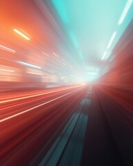 Aufkleber - dynamic streaks of light rushing through a tunnel, creating an abstract visual effect. The colors are vibrant, with streaks of red and white against a cool blue background
