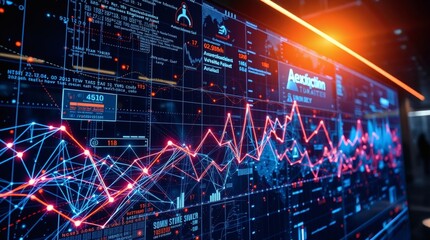 Poster - a detailed, high-tech screen displaying complex data charts and graphs, symbolizing digital analysis and innovation