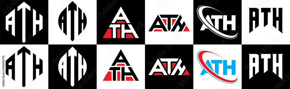 ATH letter logo design in six style. ATH polygon, circle, triangle ...