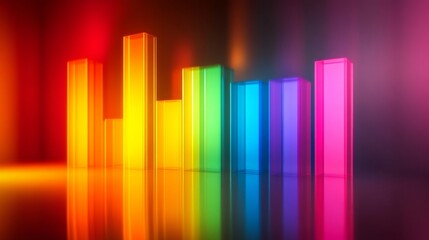 Poster - D bar chart with a gradient color scheme, set on a reflective surface, capturing light beautifully, representing analytical data in a visually appealing manner.
