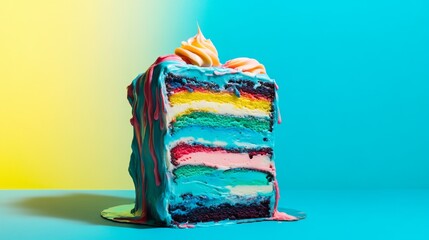 Poster - An artistic presentation of a layered cake with colorful frosting swirls, placed on a bright background, highlighting the fun and creativity of cake design.