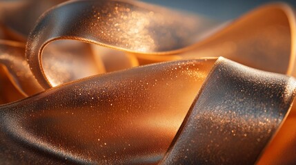 Poster - Soft ribbons of golden silk twist and twine elegantly under gentle sunlight, revealing their shimmering texture. This artistic arrangement captivates with its delicate curves and warm hues