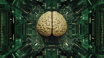 Poster - A conceptual image of a human brain surrounded by digital circuit patterns, symbolizing the connection between biology and technology, with a futuristic feel.