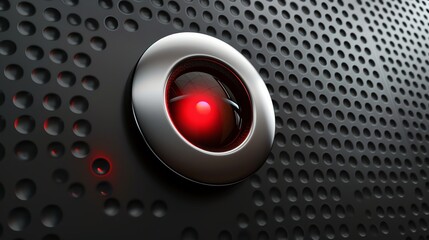 Poster - A red light glows from a metallic button on a black, textured background.