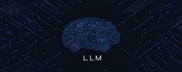 Poster - A digital illustration of a blue brain composed of circuitry, symbolizing technology and artificial intelligence against a dark background.