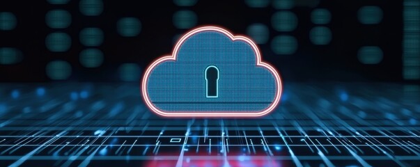 Poster - A digital cloud symbol with a lock, representing cloud security and data protection in a tech-focused environment.