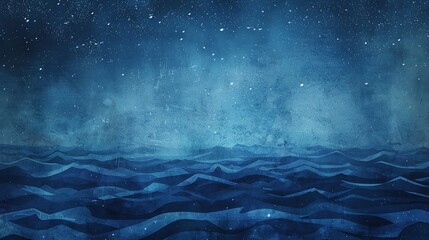 Wall Mural - an abstract blue night sky with white stars and layered waves.